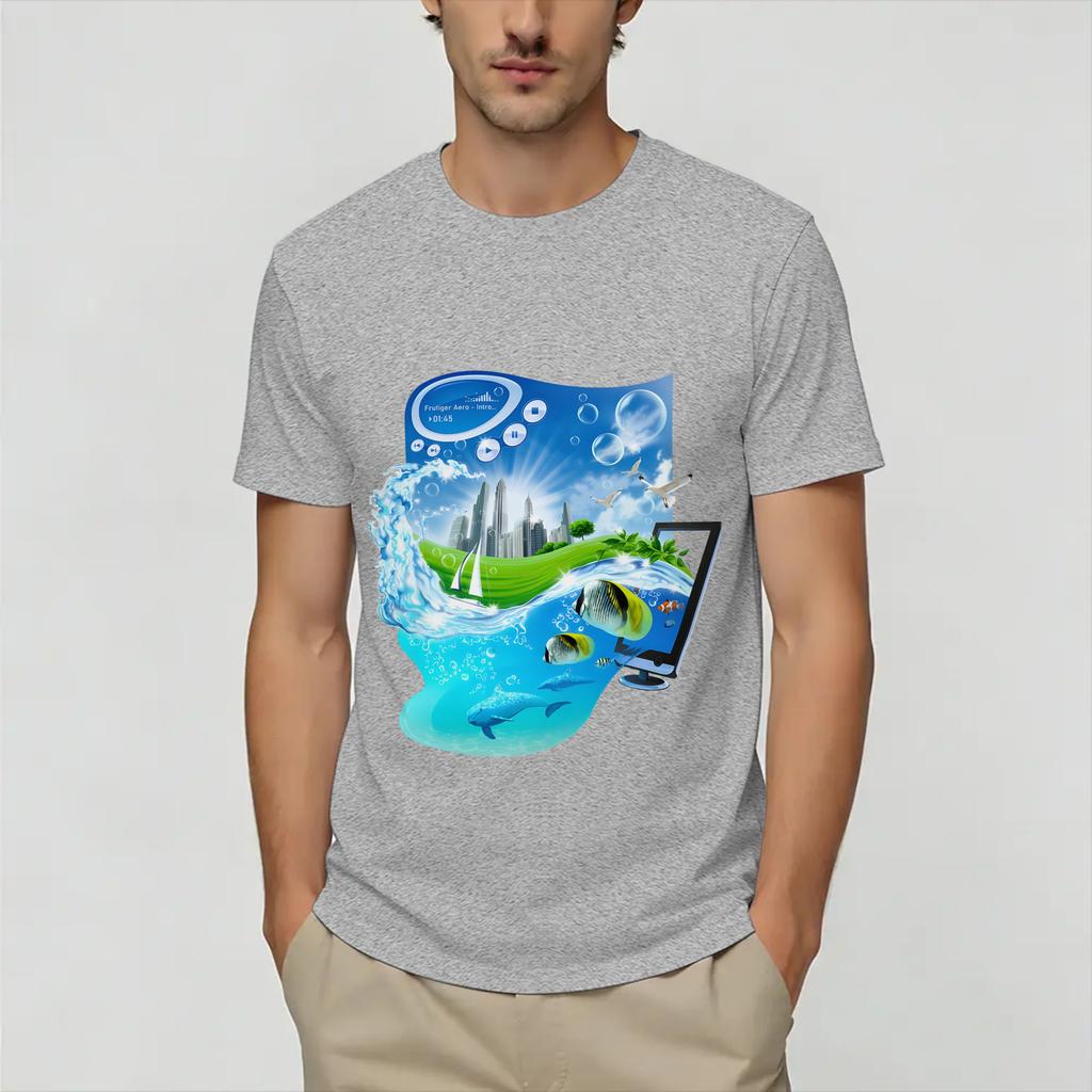 Frutiger Aero World Vaporwave Unisexs T Shirt Vintage Tee Shirt Short Sleeve Round Neck TShirts Pure Cotton 4XL 5XL 6XL Tops