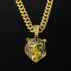 Full Diamond Green Eye Lion Head Cuban Chain Pendant, European and American Hip Hop HIPHOP Necklace Jewelry Environmentally Friendly