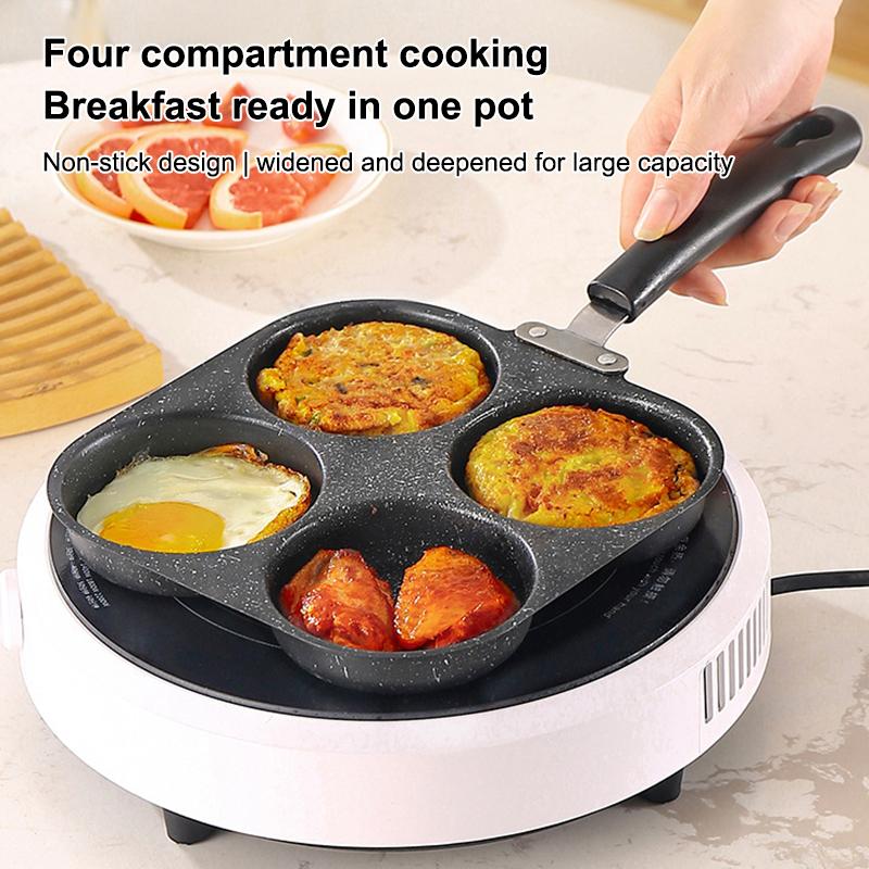 Egg Burger Frying Pan Nonstick Wooden Handle Multifunctional Kitchen Cookware for Pancake Burger Breakfast Universal Stove