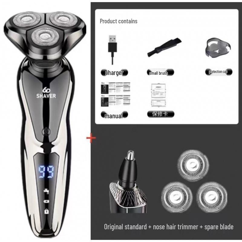 German Electric Shaver: 6-in-1 Multifunctional, Floating Triple Head, Waterproof Men's Beard Razor