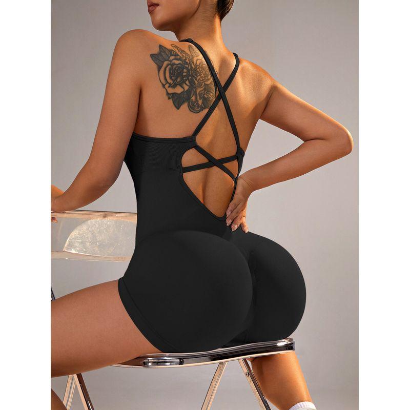 Fashion New Arrival Spring/Summer Nude Feel Yoga Straps One-Piece Women s High-Intensity Dance Fitness Exercise One-Piece Bodysuit Black XS