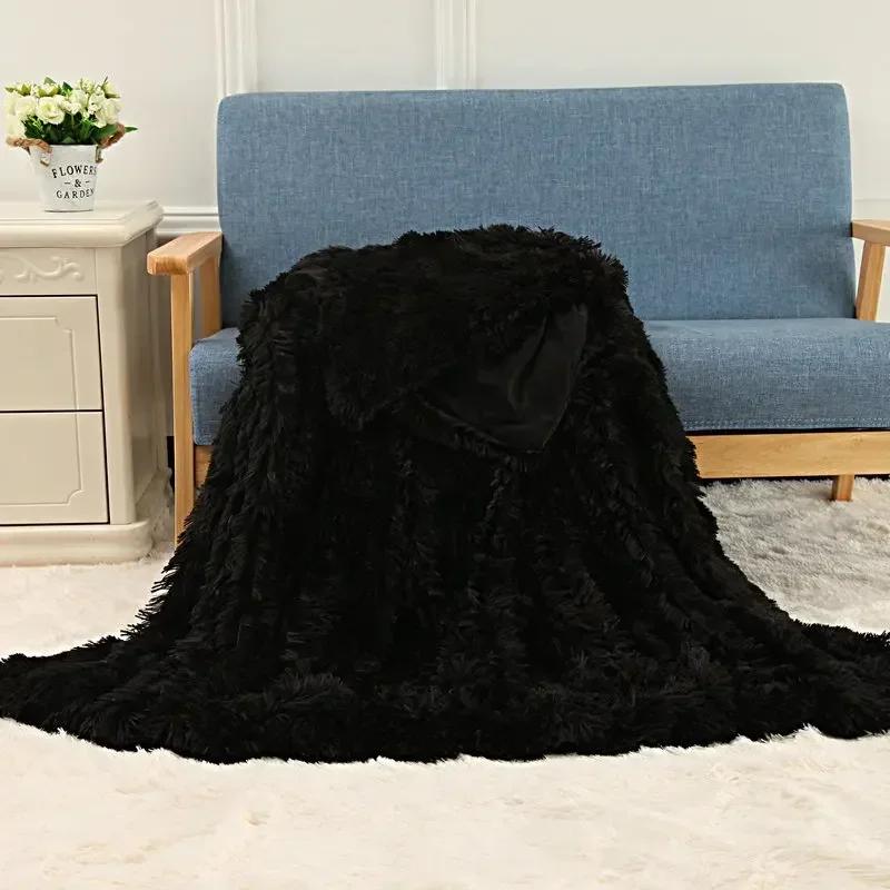 Double Layer Plush Warm Winter Throw Blanket Home Bedspread on The Bed Plaid Chair Towel Sofa Cover Lamb Bed Blankets and Throws