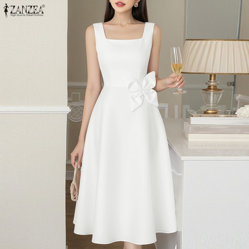 ZANZEA Damen Freizeitkleid mit eckigem Ausschnitt, Sommer, ärmellos