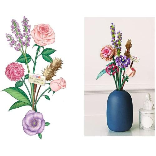 Creative Flower Bouquet Building Blocks Set, 547/568/456 Personal Artificial Flower Building Toys DIY Plant Structure Set (No Vase), Compatible with L