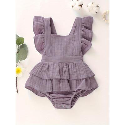 European & American Baby Ruffle Sleeveless Romper, Solid Color, Backless Design (2025 Edition)