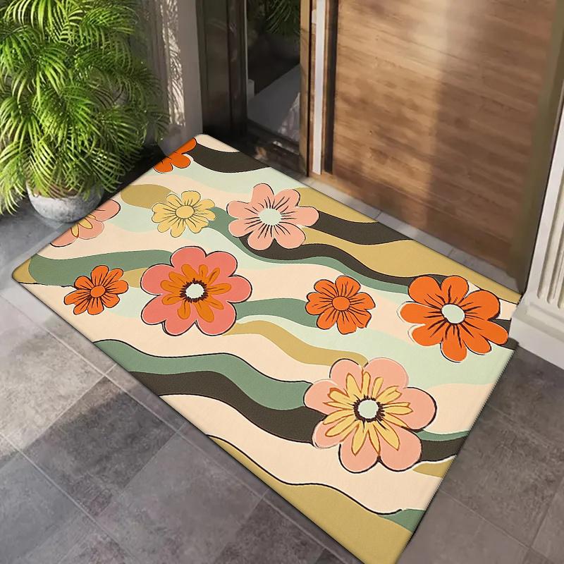 

1pc of French Pastoral Style Spring And Summer Flannel + 0.47inch Thick, Floral Pattern Welcome Mat, Mother S Day Gift, Luxuriou 40x60cm