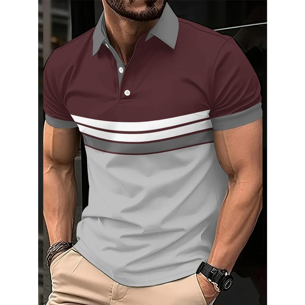 2026 Summer Men's Polo Shirt with Stripes Print Breathable Lightweight Casual Fashionable Outdoor Men's Clothing