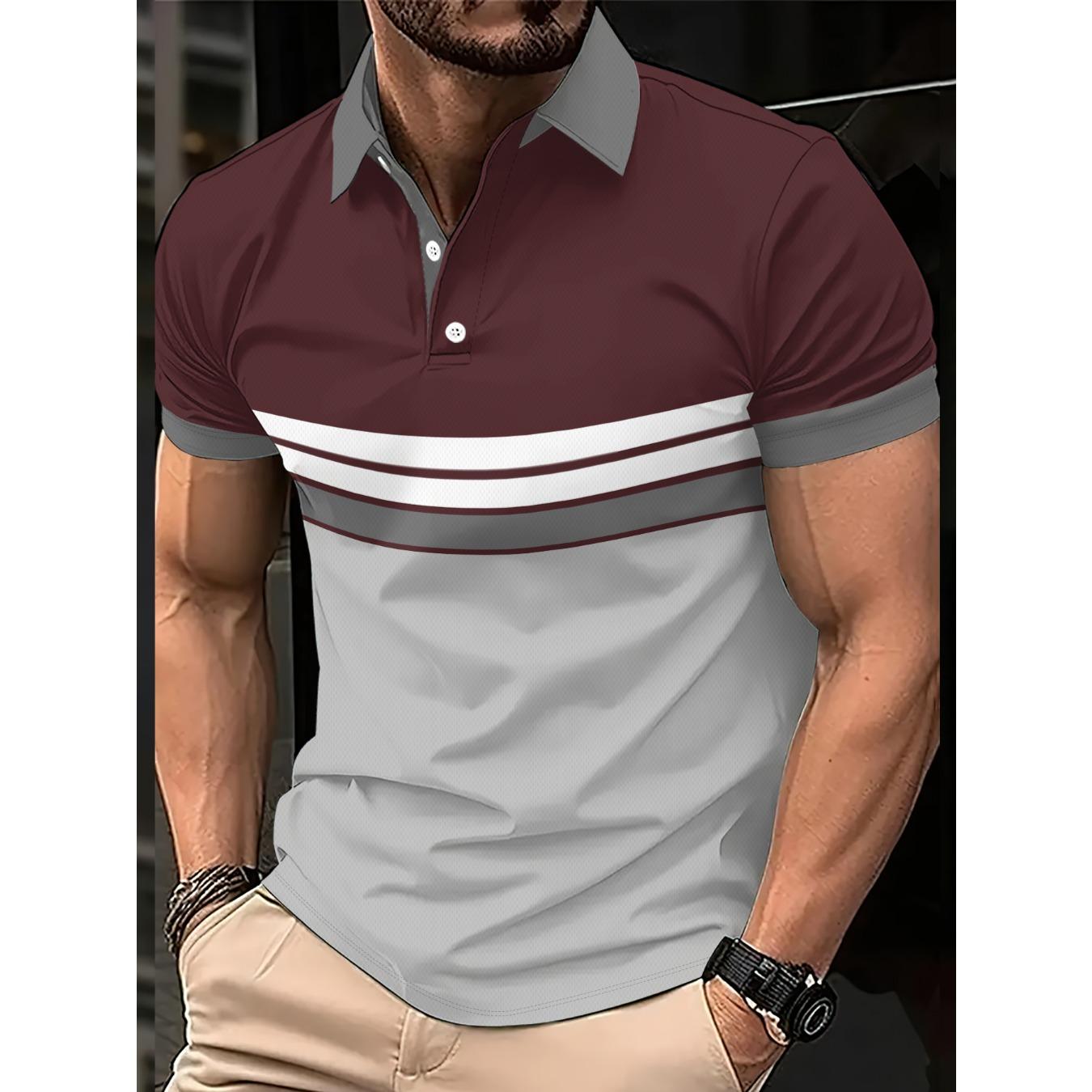 

2026 Summer Men s Polo Shirt with Stripes Print Breathable Lightweight Casual Fashionable Outdoor Men s Clothing 5XL