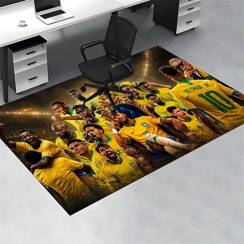 Brazil National Soccer Team Players Group Print Area Rug Football Fan Non‑Slip Rectangular Floor Mat Game Room Living Bedroom Home Decor Rug