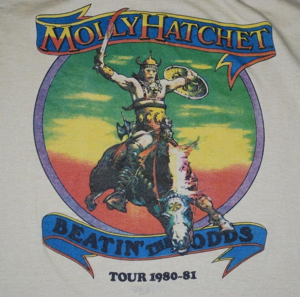 

Vintage Molly Hatchet 80s 81s Tour Cotton White Full Size Unisex Shirt BL Unisex T-Shirt M