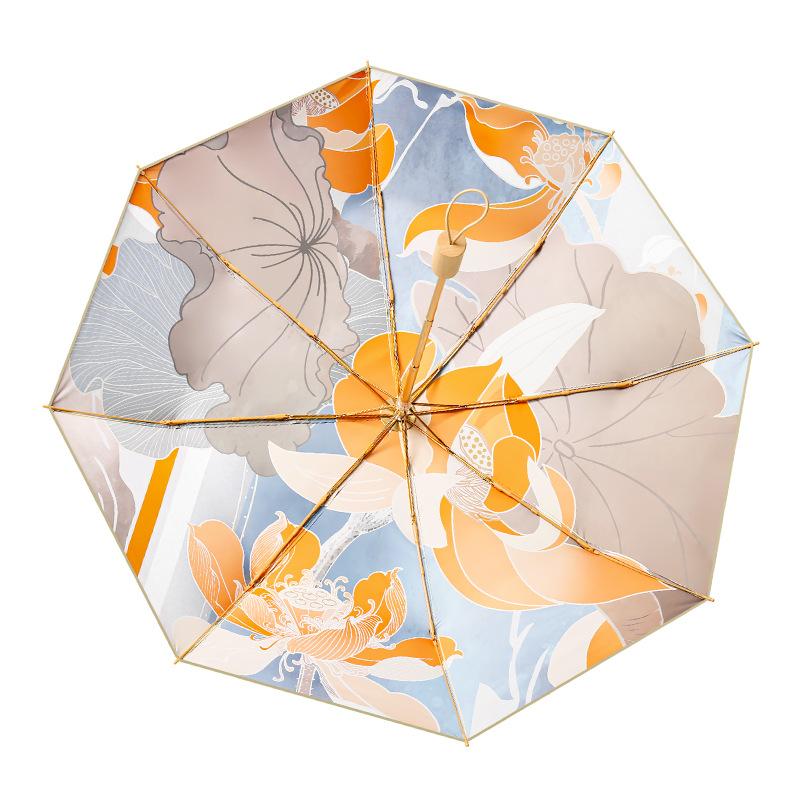 New 8-bone Hand Open Color Glue Fabric Parasol Three-fold Sunscreen Umbrella Folding Sun Umbrella Weather and Rain Muse Umbrella
