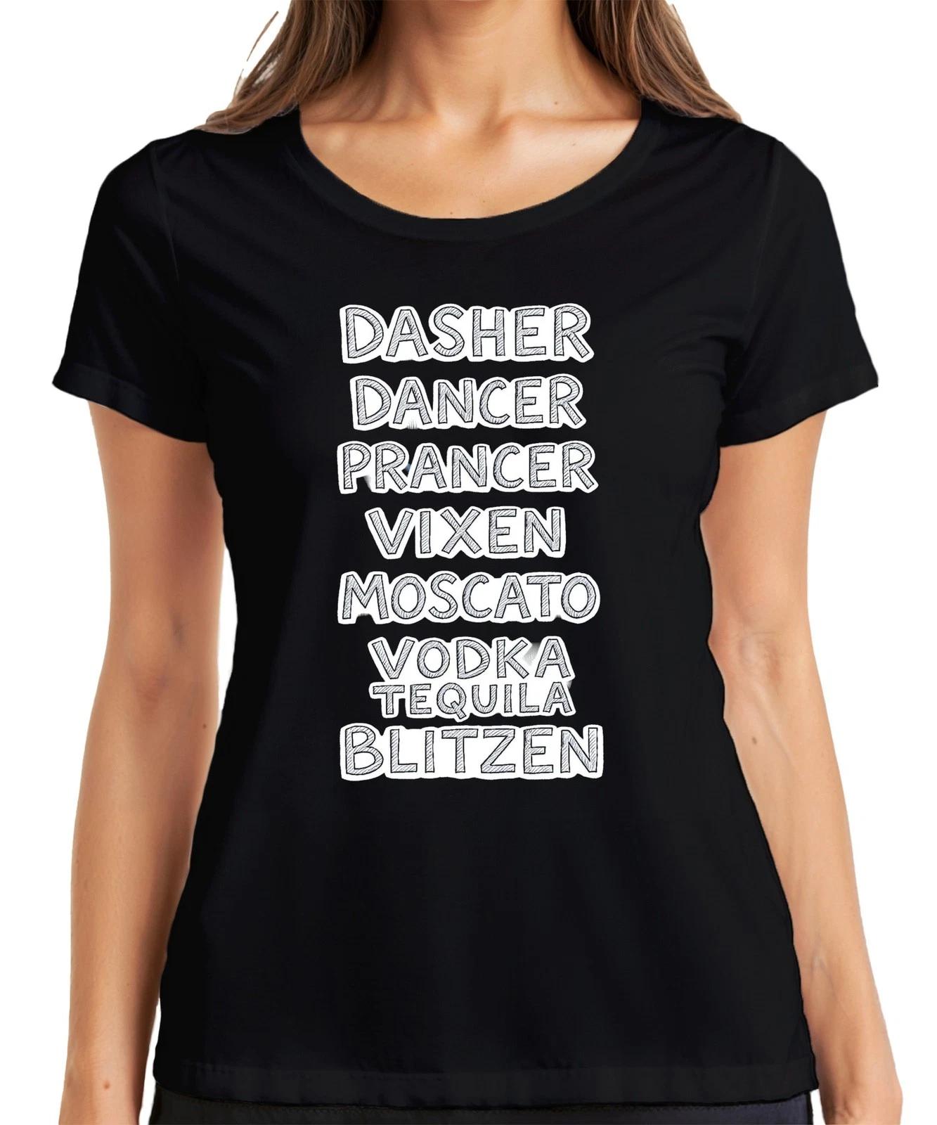 Dasher Dancer Prancer Vixen Moscato Vodka Geschenk Lustig Party Damen T-Shirt XS