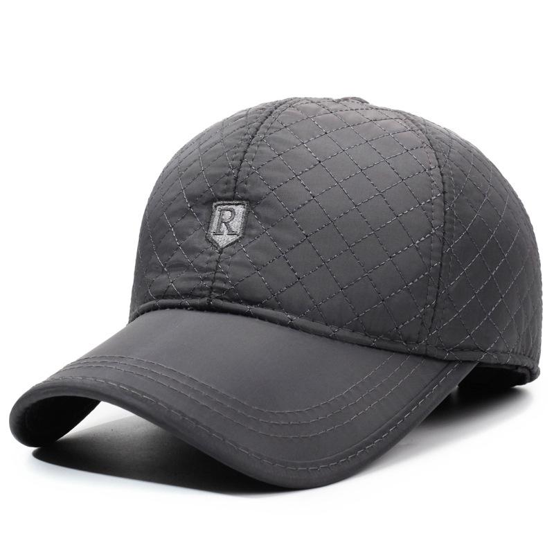 

Мужская осенне-зимняя теплая хлопковая бейсболка с ромбовидным узором, шапка с защитой ушей для пожилых людей, уличная защита от холода серый