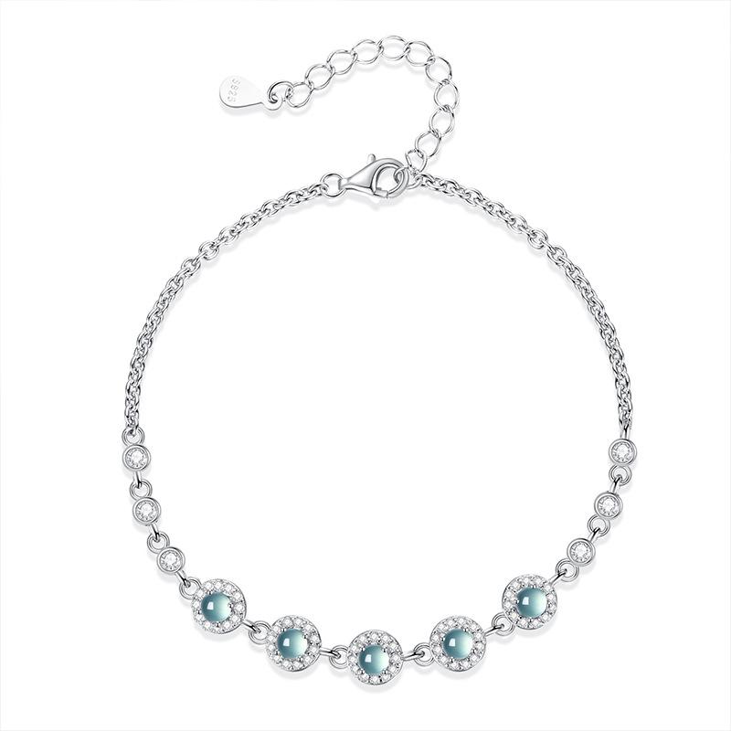 S925 Silver Inlaid Natural Yang Green Jadeite Bracelet Women's Small Fresh and Exquisite Fashion Jewelry Gift