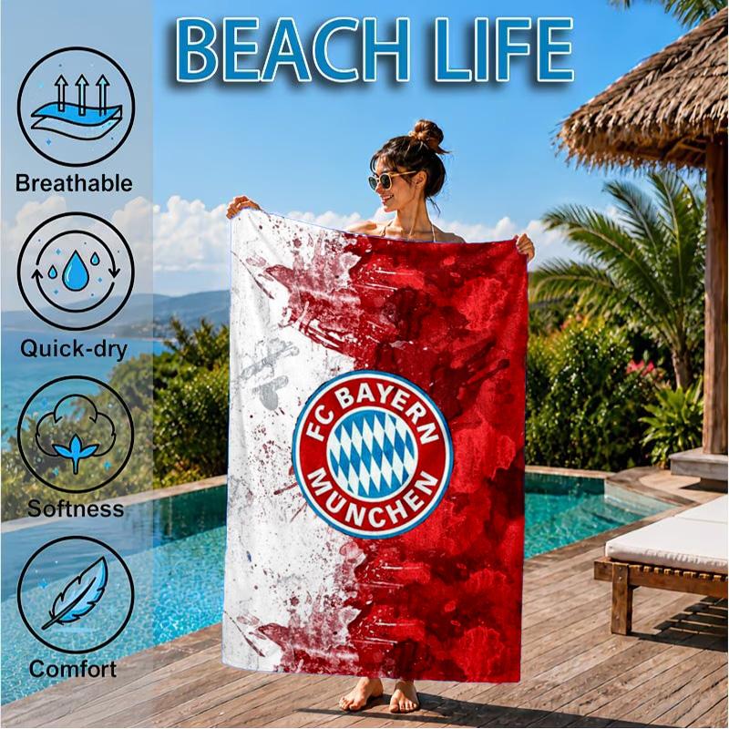 Munich FC Artwork Printed Microfiber Beach Towel, Soft And Absorbent, Quick-Dry, Ideal for Summer Travel, Beach Essential, Swimming Pool