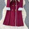 Autumn Winter Women Elegant Turn-down Collar Double Breasted Knitted Sweater Office Work Long Midi Dresses with Belt