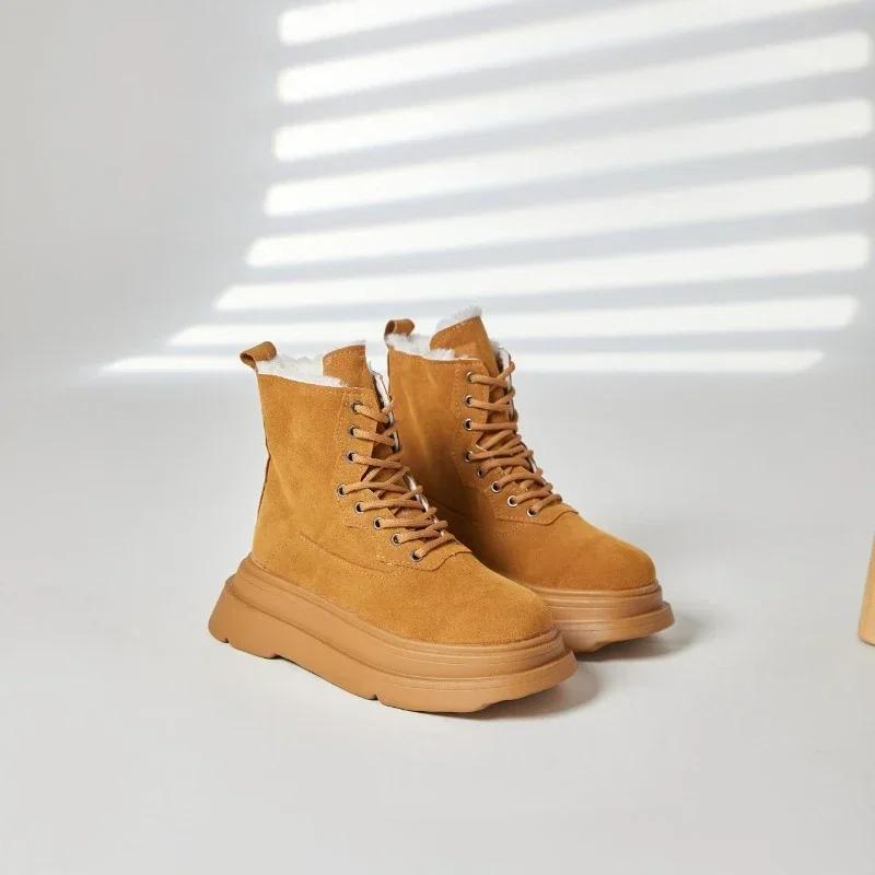 Winter Warm Boots Women 2024 New British Style Lace Up Women's  Non-slip Thick Sole Motorcycle  Fashion Hiking