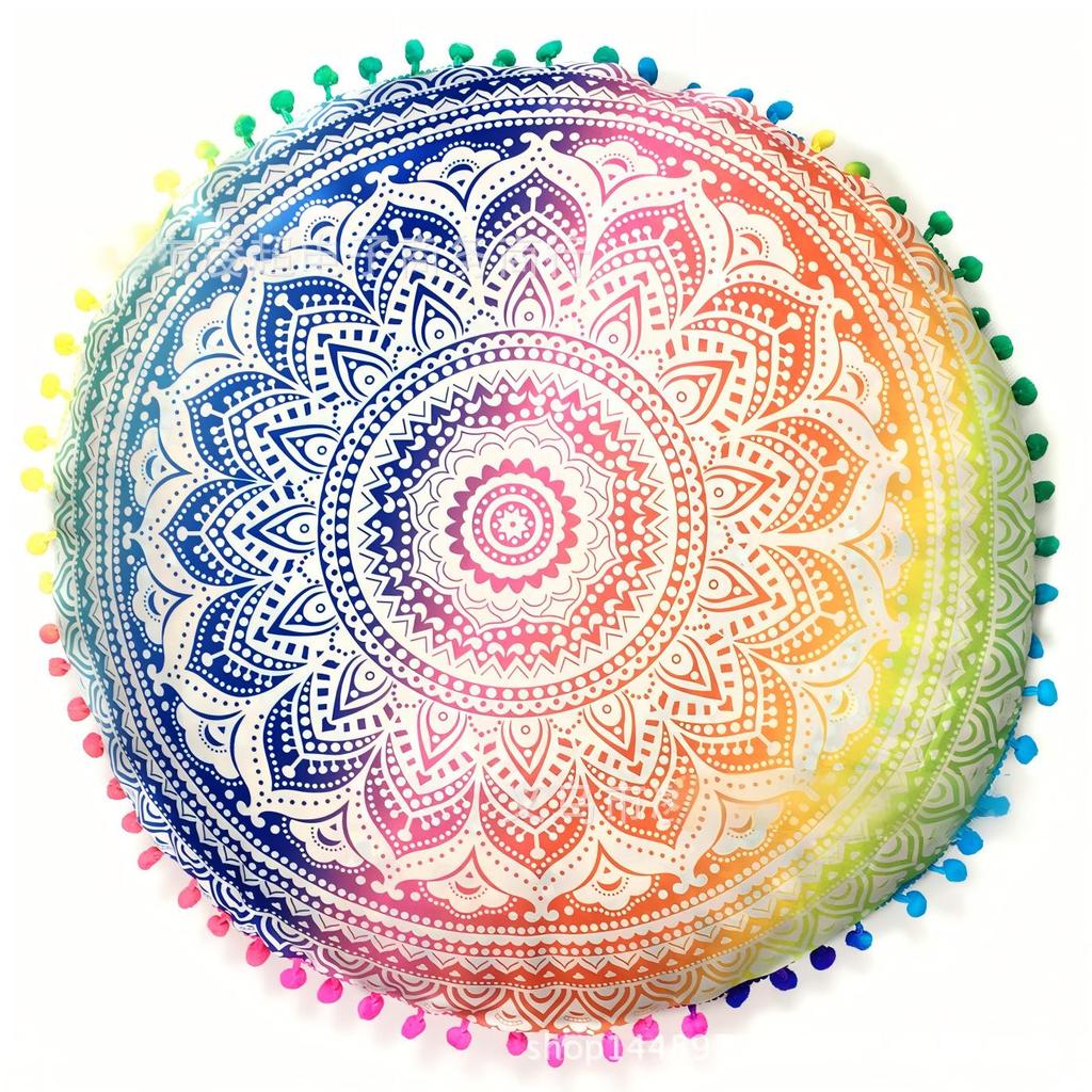Bohemian 43cm/80cm Round Pillow Case Mandala Pattern Cushion Cover Indian Elephant Retro Meditation Floor Decorative Pillows