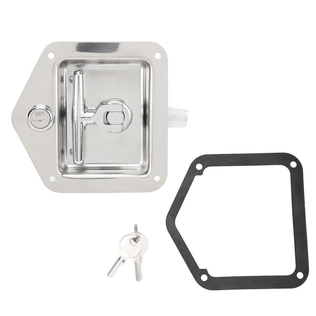 T Handle Tool Box Latch 4.9 X 4.7in Highly Polished Stainless Steel RV Toolbox Handle Lock with Keys Gasket for Caravan