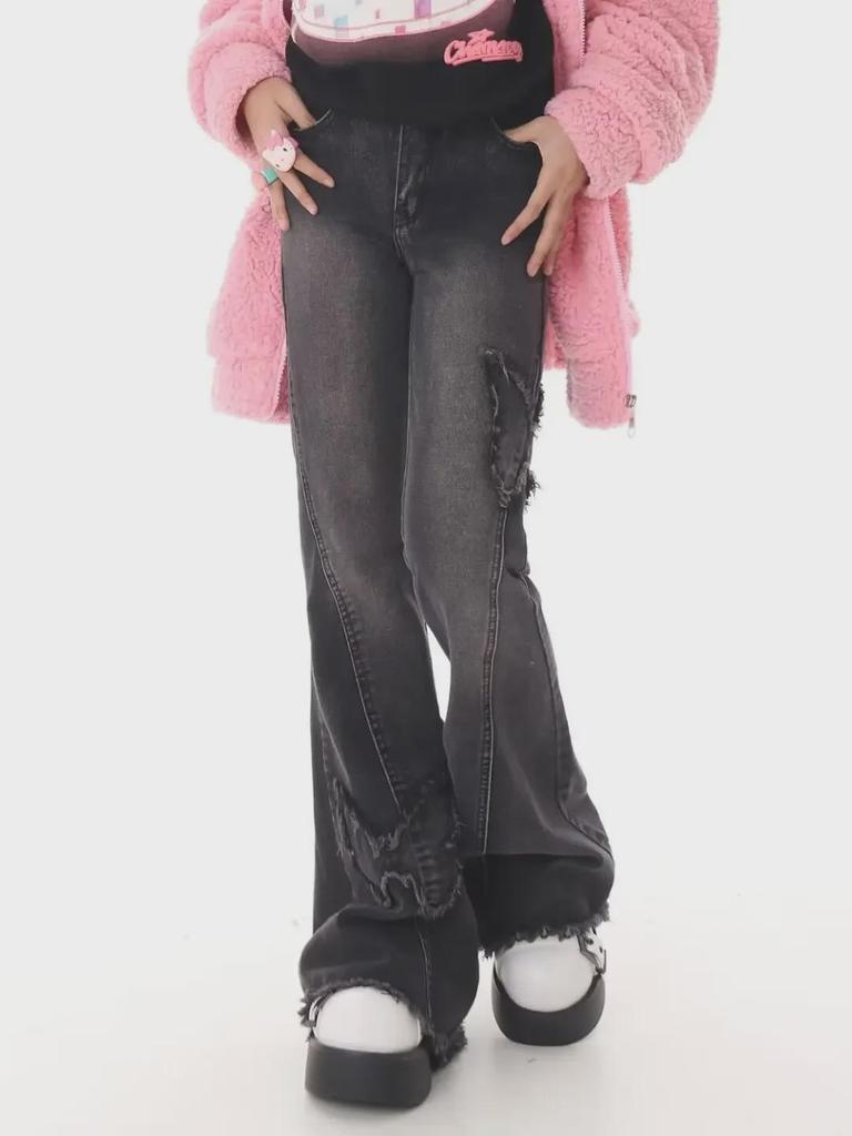 2024 High-Waisted Butterfly Flared Jeans for Plus-Size Women