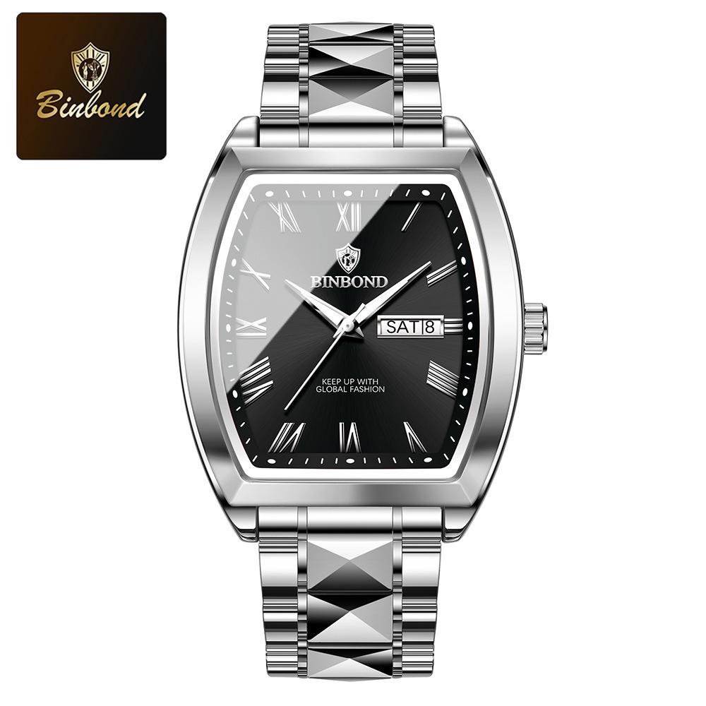 Binbang Barrel Men s Watch: Elegant, Waterproof, Double Calendar, Luminous Quartz Business Watch.