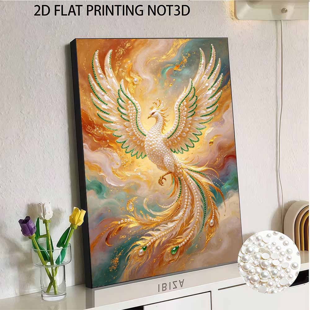 Kit Pittura Perle 3D Design Fenice Senza Cornice Tela per Pittura con Perline Fai-da-te Artigianato Fatto a Mano per Decorazione Parete Camera da Letto