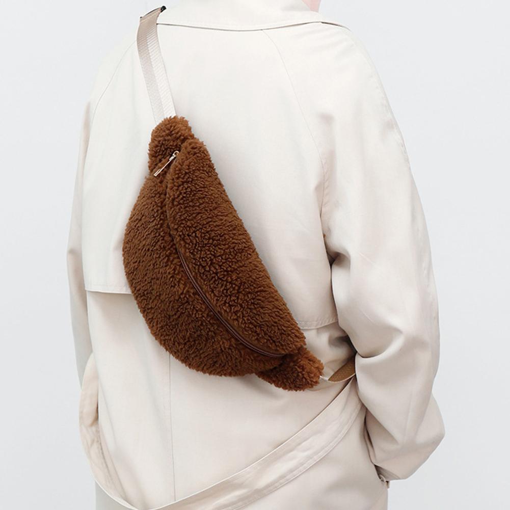 Unisex Furry Fanny Pack Zipper Closure Fuzzy Crossbody Bag Fashion Multifunctional Foldable Lightweight Autumn Winter Daily Bag