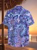 Men's Tropical Blue & Purple Paisley Print Short Sleeve Button- Shirt - Loose Fit Casual Collar Summer Beachwear, Button Front Placket for Outdoor &