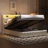 Lit plateforme rembourré 160 x 200 avec lumière LED et USB, Rangement en dessous, Oreiller de tête de lit réglable, Blanc