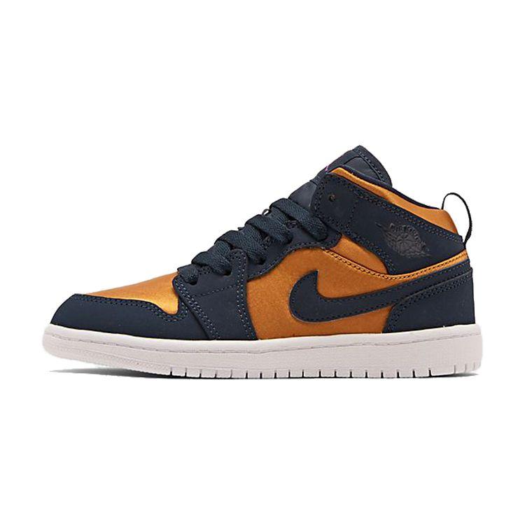 

Air Jordan 1 Mid SE PS Stain Gold Kids Sneakers Obsidian White BQ6932-401