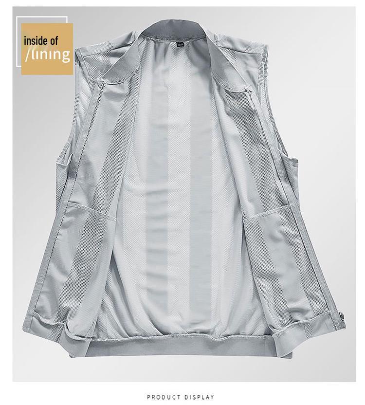 Men's Plus Size Breathable Mesh Stand-Up Collar Vest with Multi-Pocket Design