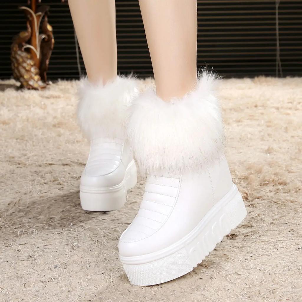Fashion White Fur Increased Snow Boots and Cashmere Warm Women's Cotton Shoes Fashion Non-slip Boots