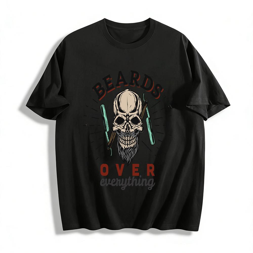 

Vintage Beard Skull Razor Print Casual Crew Neck T-Shirt Pure cotton T-shirt XXS