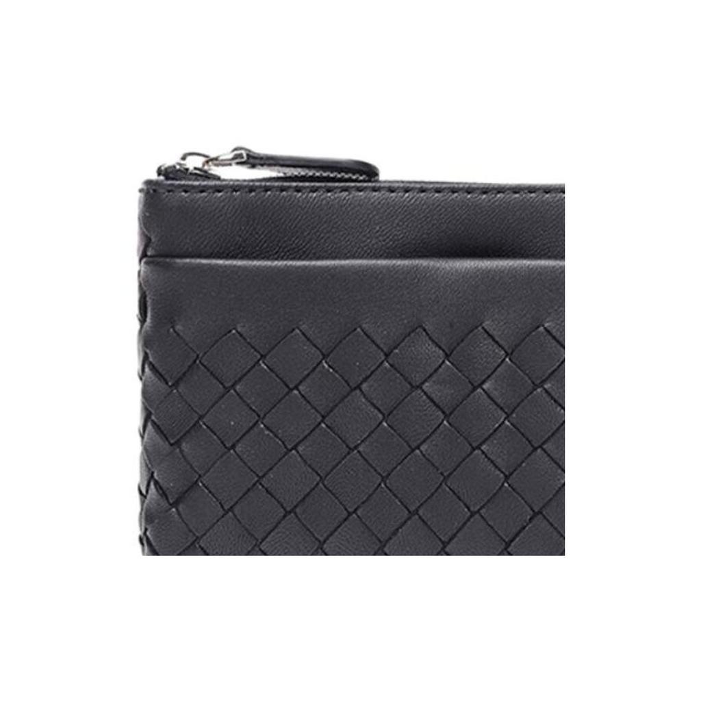 Bottega Veneta Woven Design Lambskin Wallet Men Wallets Black 275327-V001D-1000