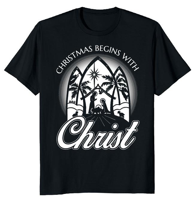 NEW LIMITED Christmas Begins With Christ Classic Novelty Tee S