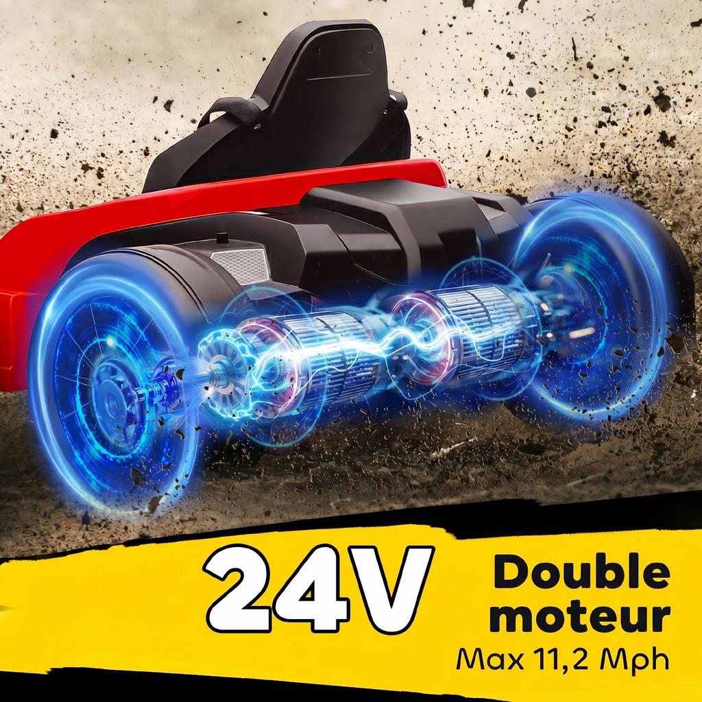 Electric Go-Kart for Kids, 24 V, 2 x 150 W Motors, Drift Mode, Adjustable Seat, Red
