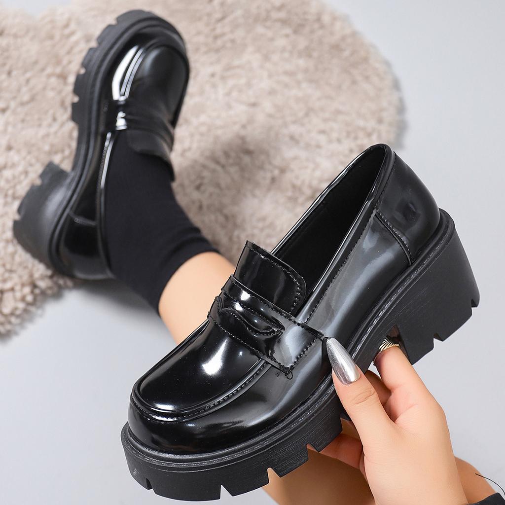Spring new muffin large size British style women's thick-soled shallow mouth single shoes