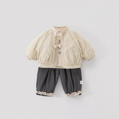 2026 Winter Baby Girl 3-Piece Warm Outfit Set Cotton-Insulated Jacket Thermal Top Fleece Pants 1-3 Years
