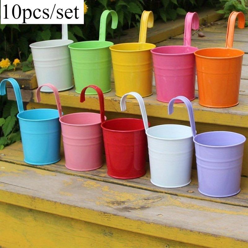 

10pcs/set Metal Bucket Planter Wall-Mounted Flower Pot for Balcony - Indoor/Outdoor Garden Decor with Hanging & Drainage Holes 10x10x8cm