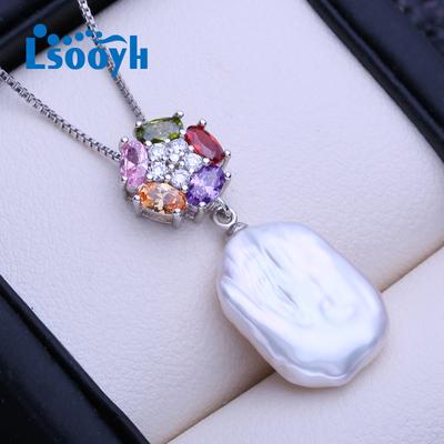 Μεγάλο μπαρόκ μενταγιόν με μαργαριτάρι φυσικό γλυκού νερού Κλασικό ασημί χρώμα λουλούδι κολιέ για γυναίκες Δώρο γενεθλίων