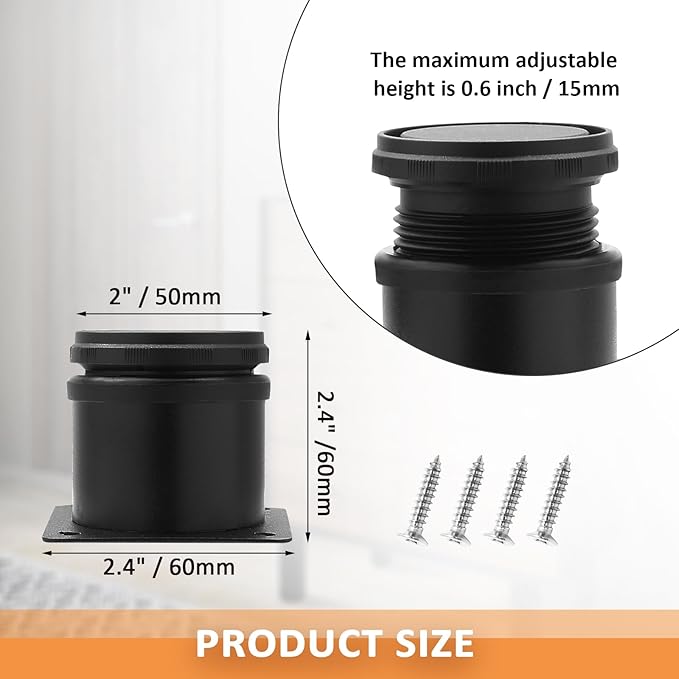 

4Pcs Adjustable Stainless Steel Furniture Legs Black Round Metal Legs for Coffee Table Cabinet Desk Sofa Shelves 4 pcs