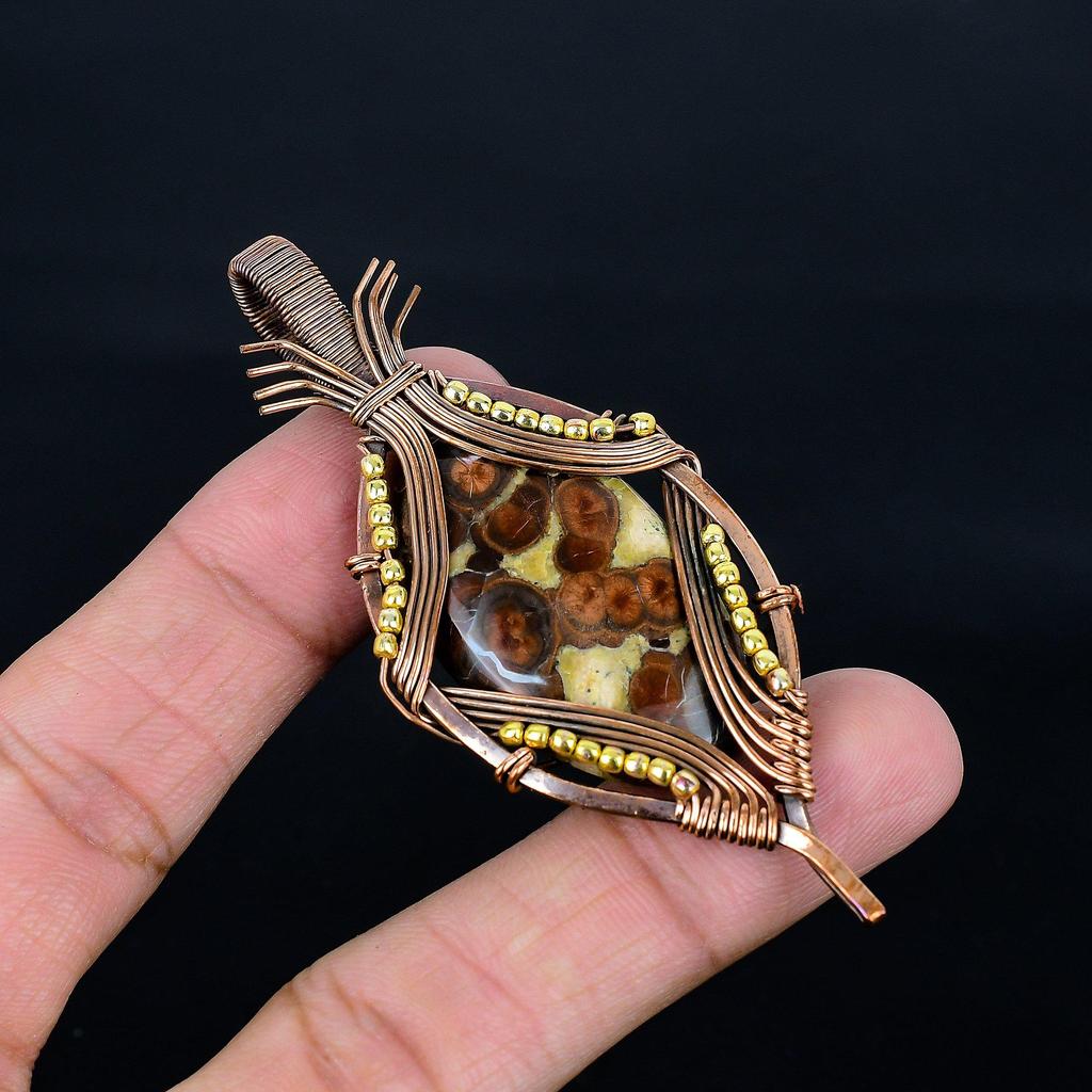 Peanut Obsidian 999 Copper Wire Wrapped Pendant, Handmade Gemstone Jewelry Pendant Gift For Birthday