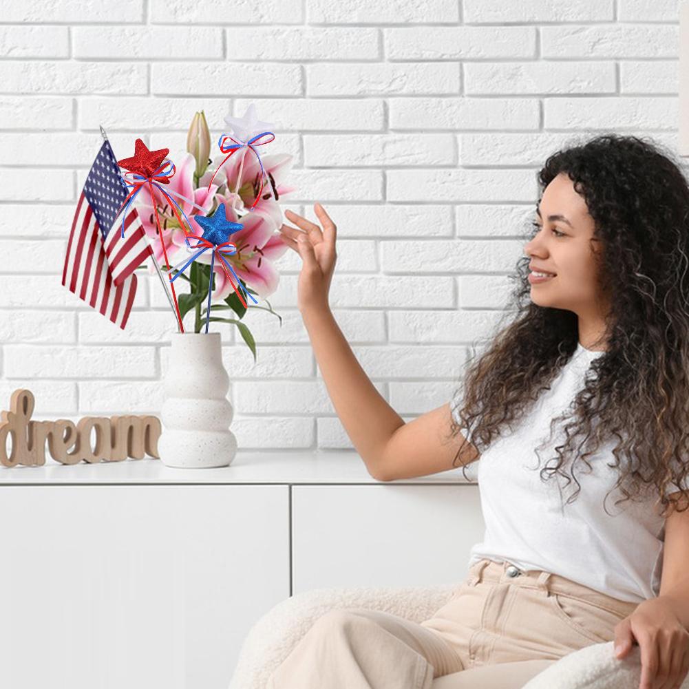 6/9/18PCS Glitter Star Picks Foam Sparkly Sticks Memorial Day Star Hanging Ornaments Independence Day Party Favors