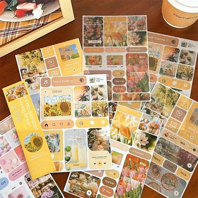 6 fogli/set Adesivo Paesaggio di Bellezza per Decorazione Fai da Te Scrapbook Diario Serie Oceano Cielo Fiore Articoli di Cancelleria Adesivo Materiali per Studenti