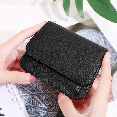 Ladies Leather Wallet, Short Leather Small Card Holder, Zipper Buckle, Multi-Card Coin Purse