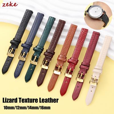 Correas de Reloj de Cuero con Textura de Lagarto de Moda de 10 mm 12 mm 14 mm 16 mm para Mujer Hombre Banda de Reloj de Material Suave Hebilla de Pin Correa de Reloj