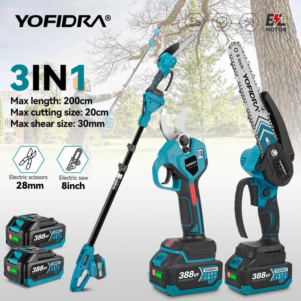 Yofidra Bürstenlose elektrische 8-Zoll-Kettensäge 32 mm Schere Teleskopstange Hochgarten-SchnittwerkzeugFür Makita 18V Akku Stifte