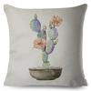 Cute Succulent Plant Cushion Covers Set Watercolor Potted Cactus In Cup Box Design Soft Pillow Home Decor Xcm