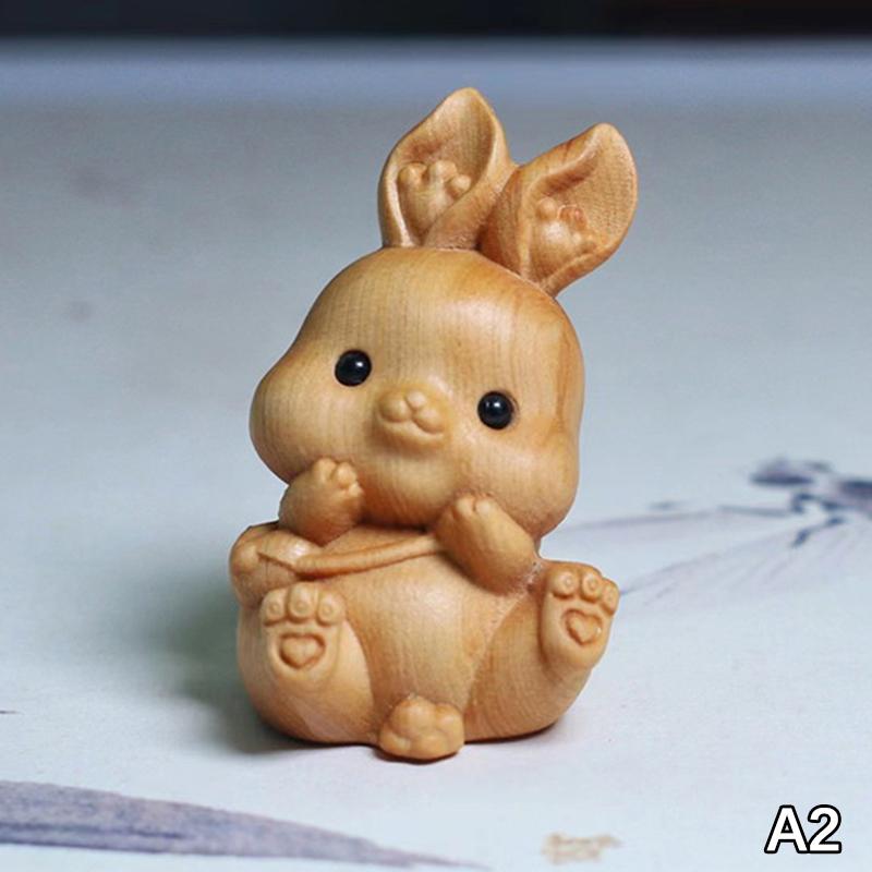1Pc Wood Carving Easter Rabbit Ornaments Rabbit Figurine Cute Bunny Ornament Home Office Desktop Decor Car Decoration Party Gift