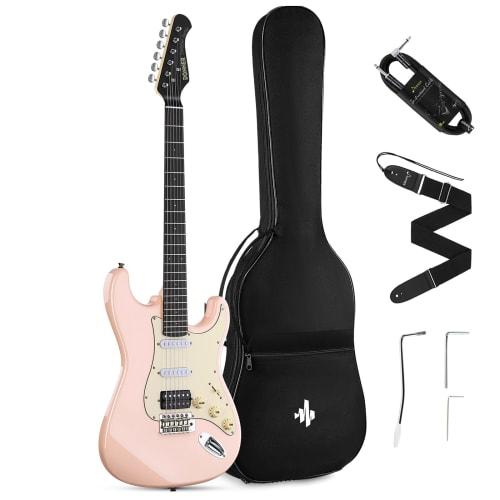 

Donner DST-200 Electric Guitar Beginner Set, ST Type, Coil Tap, Case, Strap, Shield, and 5-Piece Accessory Set, Pink